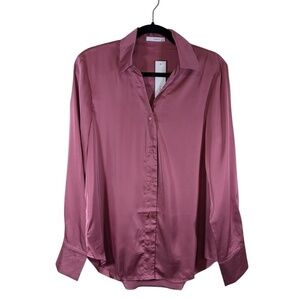 Boutique Pink Satin Button Down Top Multiple Sizes